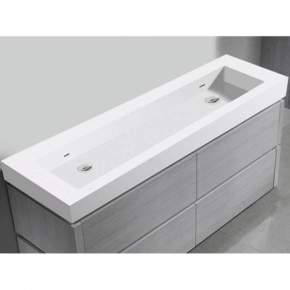 Madeli X-Stone Trough Sink, 60'' x 22'' x 4-1/2'', Glossy White, No