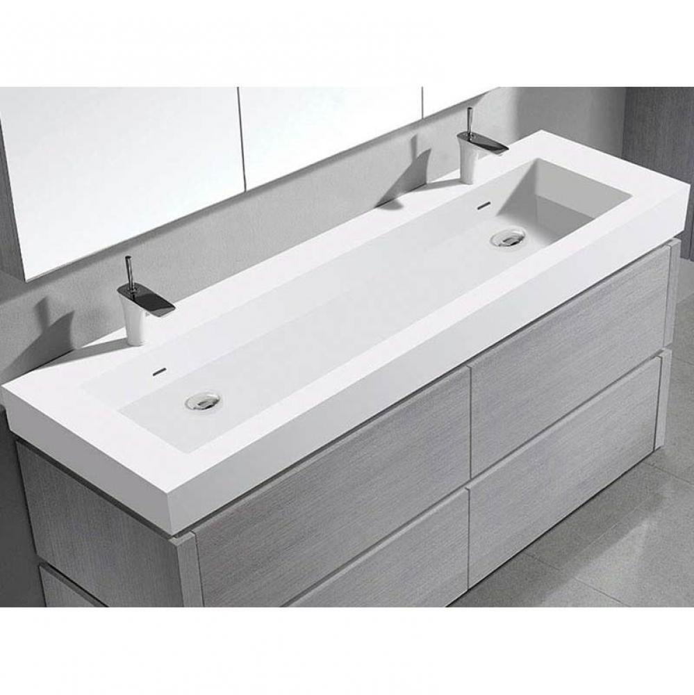 Madeli X-Stone Trough Sink, 60'' x 22'' x 4-1/2'', Glossy White, Sin