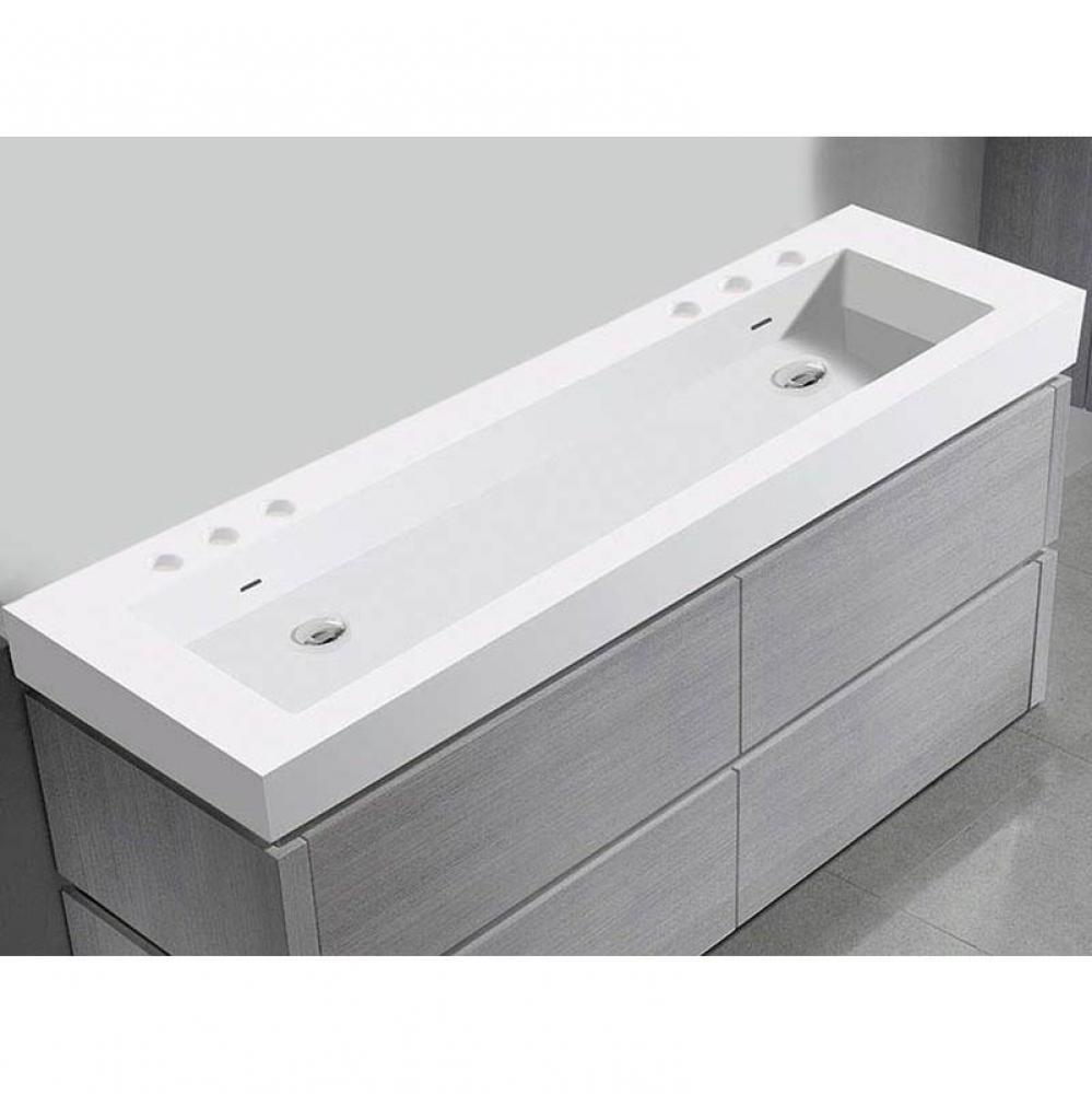 Madeli X-Stone Trough Sink, 60'' x 22'' x 4-1/2'', Glossy White, 8&a