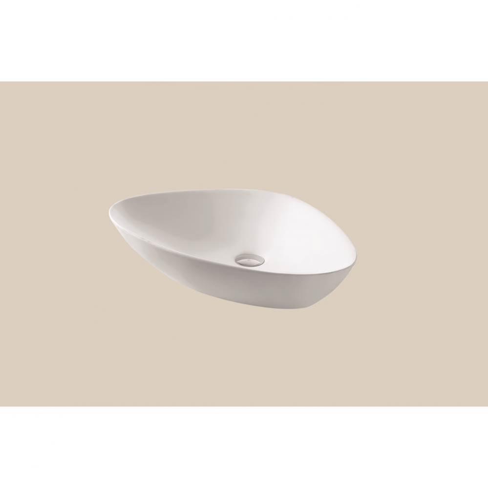 Solid Surface Vessel. Free Form, Glossy White. No Overflow, 23'' X 15-5/16'' X
