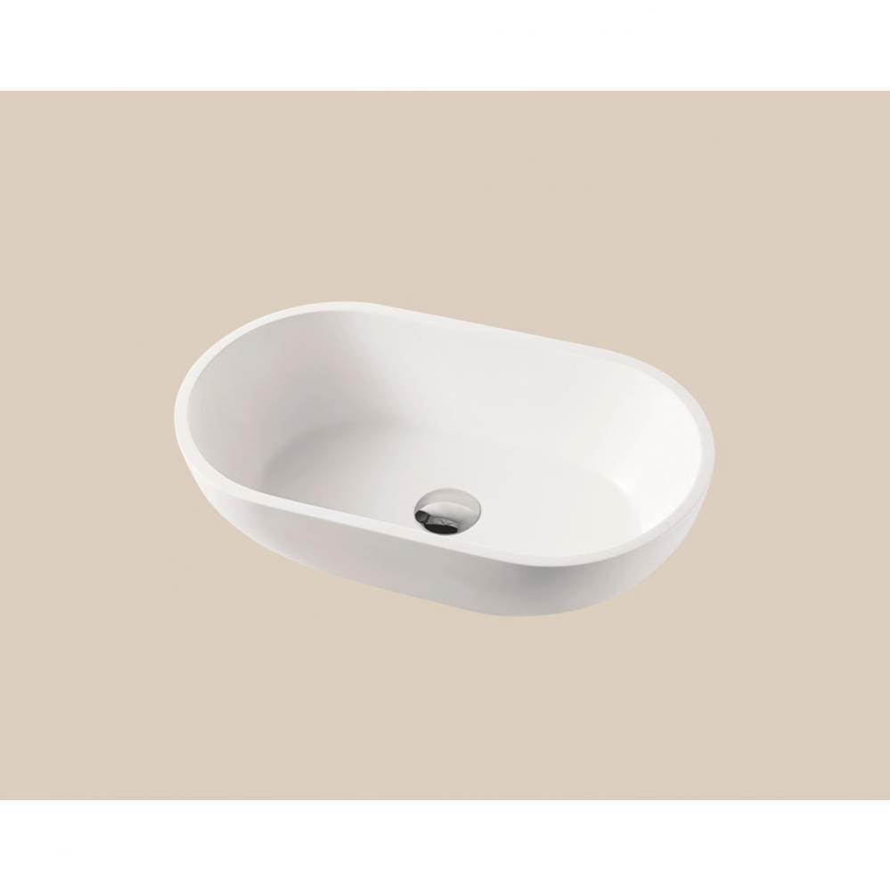 Solid Surface Vessel. Free Form, Glossy White. No Overflow, 22'' X 12-9/16'' X