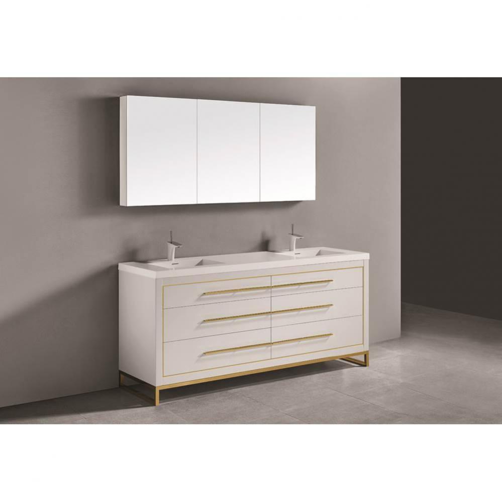 Estate 72D'' Free Standing Vanity Cabinet in White/HW: No handles - Feet in  Polished Ch