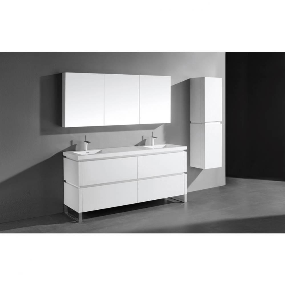 Metro 72D'' Free Standing  Vanity Cabinet in  White/HW: Brushed Nickel(BN)