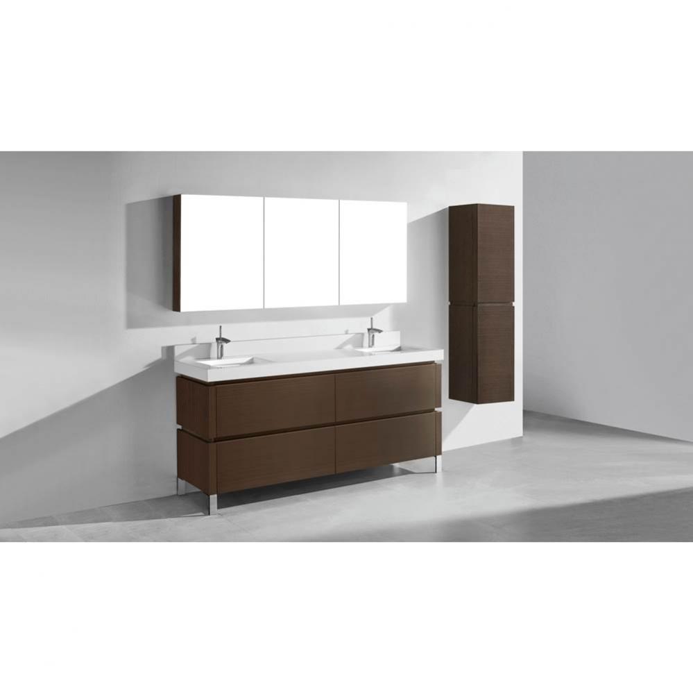 Metro 72''. Walnut, Free Standing Cabinet.2-Bowls, Polished Chrome S-Legs (X2), 71-5/8&a