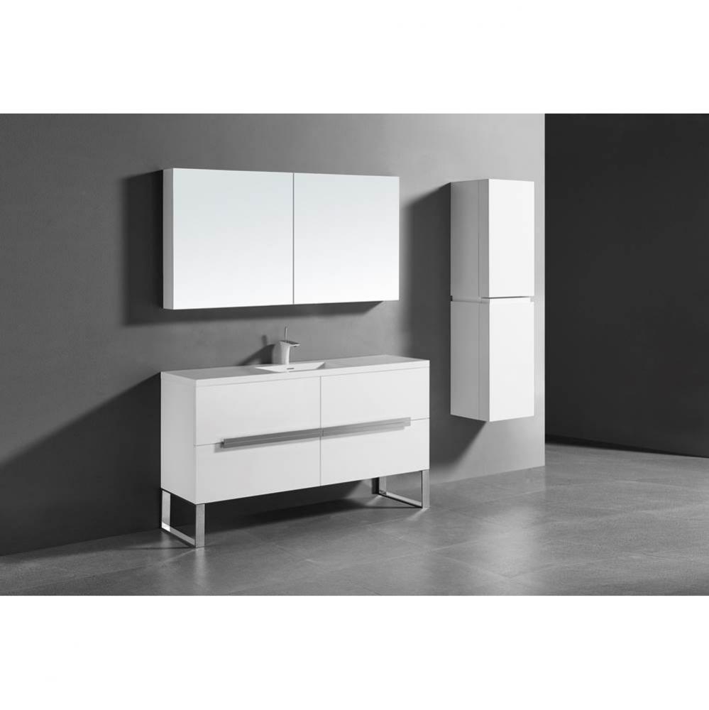 Madeli Soho 60'' Free standing Vanity Cabinet in Glossy White/HW: Polished Chrome(PC)