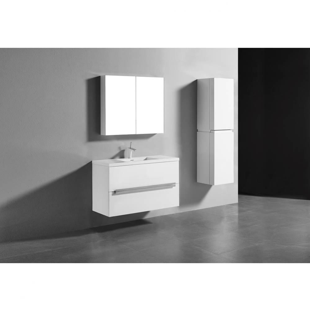 Urban 42'' Wall hung  Vanity Cabinet in White Finish/HW: Polished Chrome(PC)