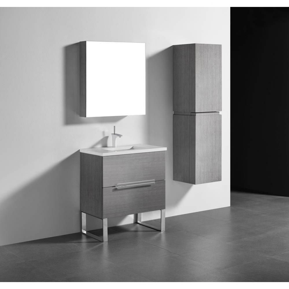 Soho 30''. Ash Grey, Free Standing Cabinet, Polished Chrome Handles (X2), L-Legs (X4), 2