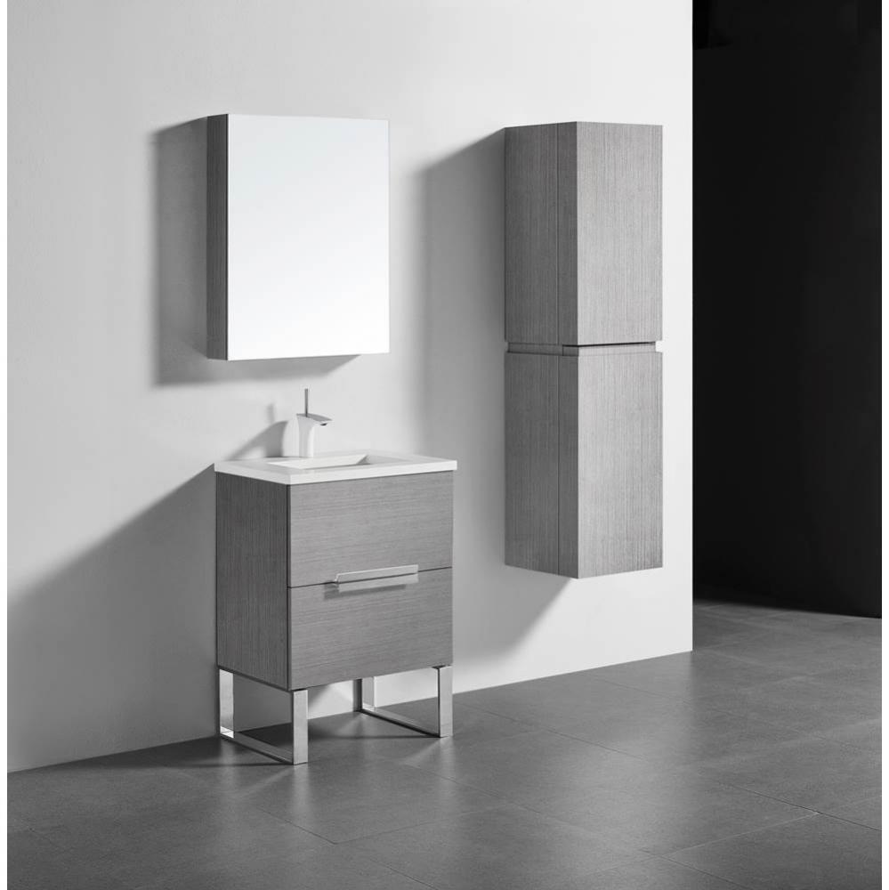 Soho 24''. Ash Grey Free Standing Cabinet Polished Chrome Handles (X2) C-Base (X1) 23-5/