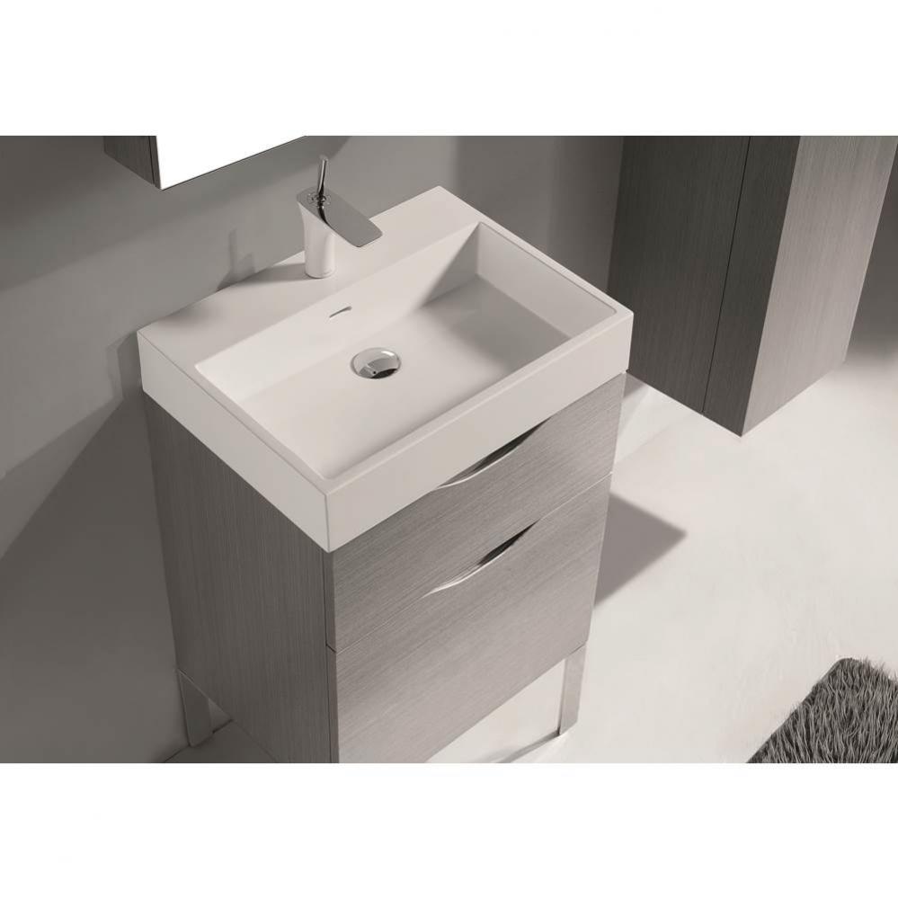 Madeli  Ceramic Basin CB-6124-110-WH Semi-recess Square Single Faucet Hole