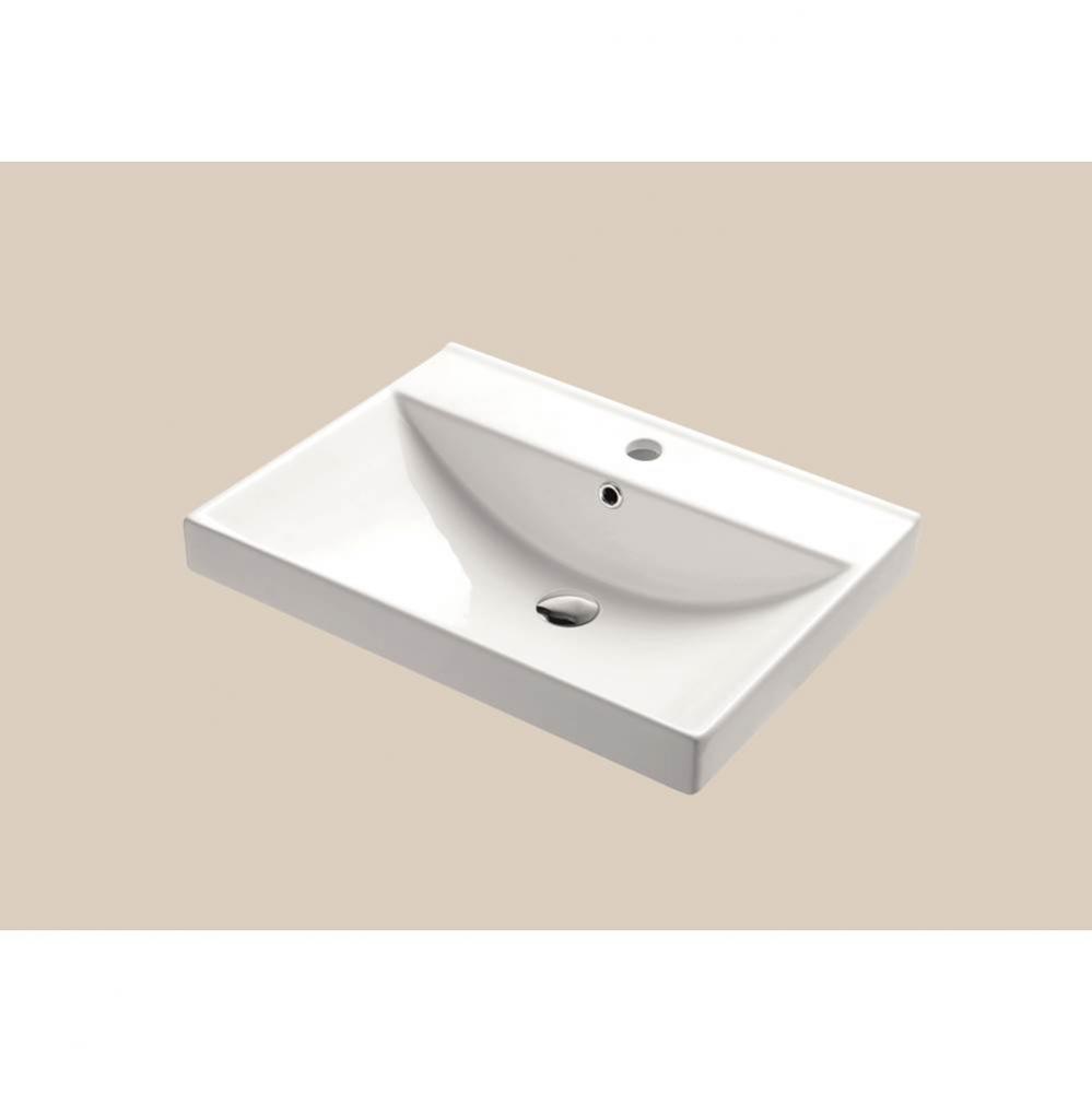 Ceramic Basin. Semi-Recessed, Rectangular. White, Single Faucet Hole. W/Overflow, 23-5/8'&apo