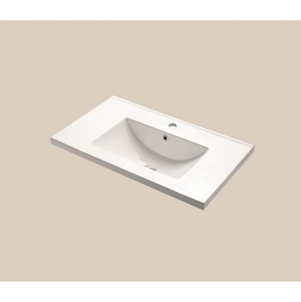 Ceramic Basin. Semi-Recessed , Rectangular. White, 8'' Widespread. W/Overflow, 30'&