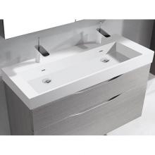 Madeli XTU1845-48-210-WH - 18''D-Trough 48''W Solid Surface , Sink. Glossy White. 2-Bowls, Single Faucet