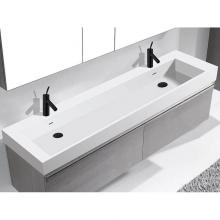 Madeli XTU1845-60-200-WH - 18''D-Trough 60''W Solid Surface , Sink. Glossy White. 2-Bowls, No Faucet Hole