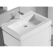Madeli XTU2245-30-100-WH - 22''D-Trough 30''W Solid Surface , Sink. Glossy White, No Faucet Hole. W/Overf