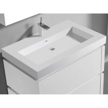 Madeli XTU2245-36-100-WH - 22''D-Trough 36''W Solid Surface , Sink. Glossy White, No Faucet Hole. W/Overf