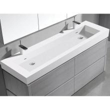 Madeli XTU2245-60-210-WH - 22''D-Trough 60''W Solid Surface , Sink. Glossy White. 2-Bowls, Single Faucet