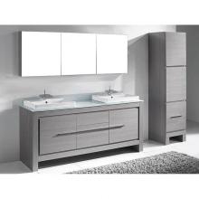 Madeli B200-72D-021-LC-AG-PC - Milano 72''. Ash Grey, Free Standing Cabinet. 2-Bowls, Polished Chrome C-Base (X1), 71-1
