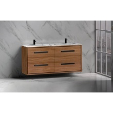 Madeli B450-60D-002-NW-HP-PC - Apogee 60D'' Wall hung Vanity Cabinet in Natural Walnut/HW: Polished Chrome(PC)