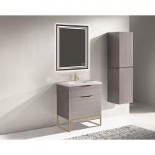 Madeli B200-30-021-LC-AG-SB - Madeli Milano 30'' Free Standing Vanity Cabinet Ash Grey/HW: Satin Brass(SB)