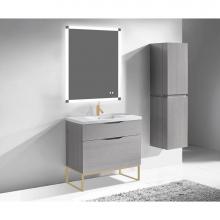 Madeli B200-36-021-LC-AG-SB - Madeli Milano 36'' Free Standing Vanity Cabinet Ash Grey/HW: Satin Brass(SB)