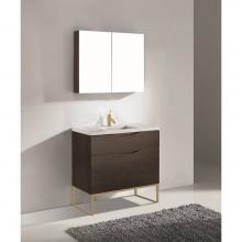 Madeli B200-36-021-LC-WA-SB - Madeli Milano 36'' Free Standing Vanity Cabinet Walnut/HW: Satin Brass(SB)