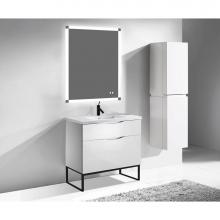 Madeli B200-36-021-LC-WH-MB - Madeli Milano 36'' Free Standing Vanity Cabinet White/HW: Matte Black(MB)