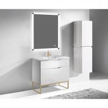 Madeli B200-36-021-LC-WH-SB - Madeli Milano 36'' Free Standing Vanity Cabinet White/HW: Satin Brass(SB)