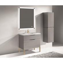 Madeli B200-36-021-LL-AG-SB - Madeli Milano 36'' Free Standing Vanity Cabinet Ash Grey/HW: Satin Brass(SB)