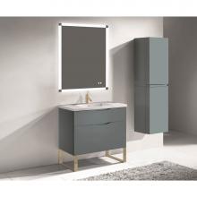 Madeli B200-36-021-LS-TG-SB - Madeli Milano 36'' Free Standing Vanity Cabinet Studio Grey/HW: Satin Brass(SB)