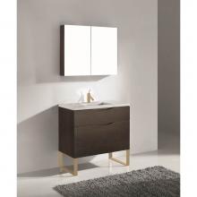 Madeli B200-36-021-LS-WA-SB - Madeli Milano 36'' Free Standing Vanity Cabinet Walnut/HW: Satin Brass(SB)