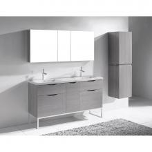 Madeli B200-60D-021-LC-AG-BN - Madeli Milano 60D'' Free Standing Vanity Cabinet Ash Grey/HW: Brushed Nickel(BN)