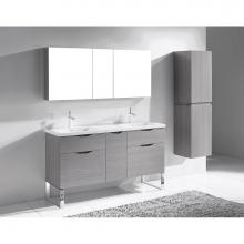 Madeli B200-60D-021-LS-AG-BN - Madeli Milano 60D'' Free Standing Vanity Cabinet Ash Grey/HW: Brushed Nickel(BN)