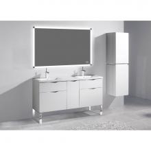 Madeli B200-60D-021-LS-WH-BN - Madeli Milano 60D'' Free Standing Vanity Cabinet White/HW: Brushed Nickel(BN)