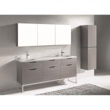 Madeli B200-72D-021-LC-AG-PN - Madeli Milano 72'' Free Standing Vanity Cabinet Ash Grey/HW: Polished Nickel(PN)