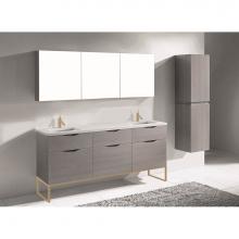 Madeli B200-72D-021-LC-AG-SB - Madeli Milano 72'' Free Standing Vanity Cabinet Ash Grey/HW: Satin Brass(SB)