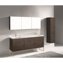 Madeli B200-72D-021-LC-WA-SB - Madeli Milano 72'' Free Standing Vanity Cabinet Walnut/HW: Satin Brass(SB)