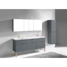 Madeli B200-72D-021-LL-TG-SB - Madeli Milano 72'' Free Standing Vanity Cabinet Studio Grey/HW: Satin Brass(SB)