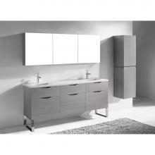 Madeli B200-72D-021-LS-AG-PN - Madeli Milano 72'' Free Standing Vanity Cabinet Ash Grey/HW: Polished Nickel(PN)