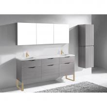 Madeli B200-72D-021-LS-AG-SB - Madeli Milano 72'' Free Standing Vanity Cabinet Ash Grey/HW: Satin Brass(SB)