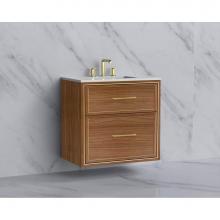 Madeli B455-30-002-NW-HR-SB - Madeli Edge 30'' Wall hung Vanity Cabinet in Natural Walnut/HW: Handles Satin Brass(SB)