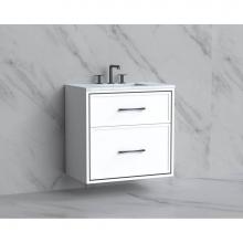 Madeli B455-30-002-WH-HR-SB - Madeli Edge 30'' Wall hung Vanity Cabinet in White/HW: Handles Satin Brass(SB)