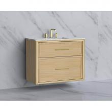 Madeli B455-36-002-NO-HR-SB - Madeli Edge 36'' Wall hung Vanity Cabinet in Natural Oak/HW: Handles Satin Brass(SB)