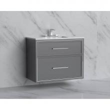 Madeli B455-36-002-TG-HY-SB - Madeli Edge 36'' Wall hung Vanity Cabinet in Studio Grey/HW: Handles Satin Brass(SB)