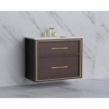 Madeli B455-36-002-WA-HR-MB - Madeli Edge 36'' Wall hung Vanity Cabinet in Walnut/HW: Handles Matte Black(MB)