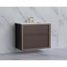Madeli B455-36-002-WA-NP-MB - Madeli Edge 36'' Wall hung Vanity Cabinet in Walnut/HW: No Handles - Inlay  Matte Black(