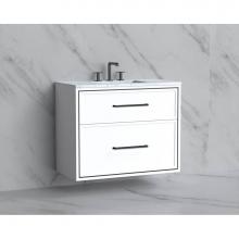 Madeli B455-36-002-WH-HY-PN - Madeli Edge 36'' Wall hung Vanity Cabinet in White/HW: Handles Polished Nickel(PN)