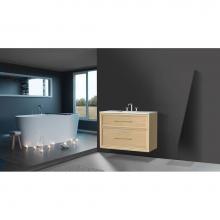 Madeli B455-42-002-NO-HR-PN - Madeli Edge 42'' Wall hung Vanity Cabinet in Natural Oak/HW: Handles Polished Nickel(PN)