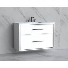Madeli B455-42-002-WH-HR-PC - Madeli Edge 42'' Wall hung Vanity Cabinet in White/HW: Handles Polished Chrome(PC)