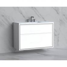 Madeli B455-42-002-WH-NP-PN - Madeli Edge 42'' Wall hung Vanity Cabinet in White/HW: No Handles - Inlay  Polished Nick