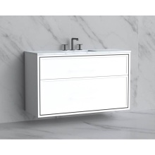 Madeli B455-48C-002-WH-NP-SB - Edge 48C'' Wall hung Vanity Cabinet in White/HW: No Handles - Inlay  Satin Brass(SB)